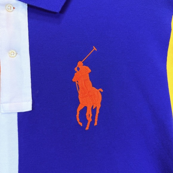 Polo Ralph Lauren Mesh Color Block Polo Shirt Men XLT Pique Big Orange Pony - Picture 7 of 12